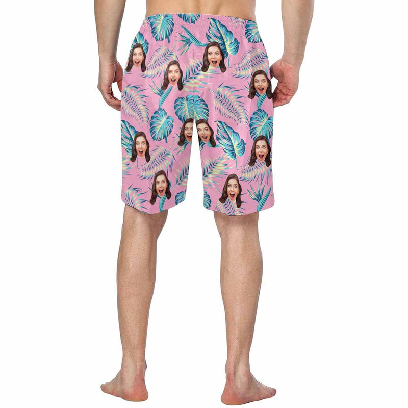 Custom Face Pink Personalized Photo Men's Elastic Beach Short