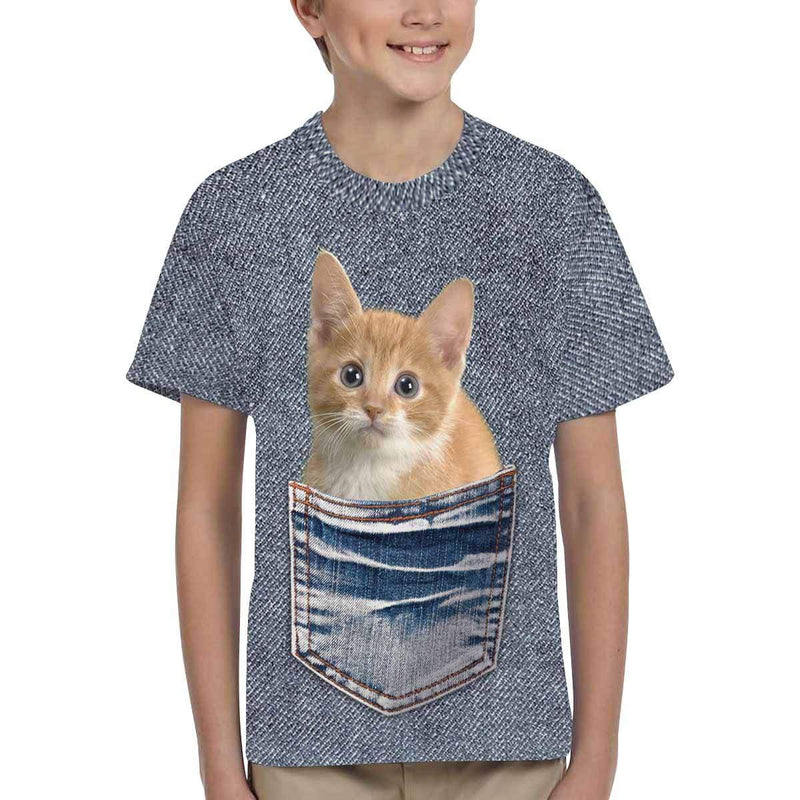 Custom Photo Cat In The Pocket Kid's All Over Print T-shirt