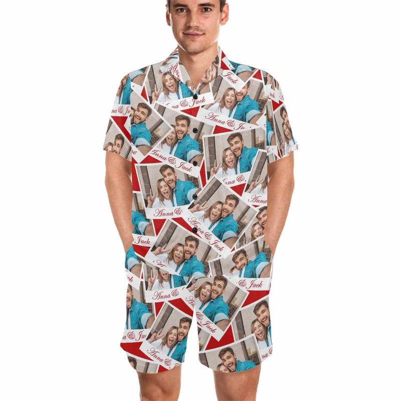 Custom Photo&Name Beautiful Memories Hawaiian Set Summer Holiday Hawaiian Shirt & Shorts Set Put Your Image Name on Set