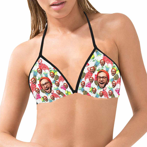 Custom Face Flamingo And Pineapple Bikini Personalized Summerwear Beach Swimsuit Top