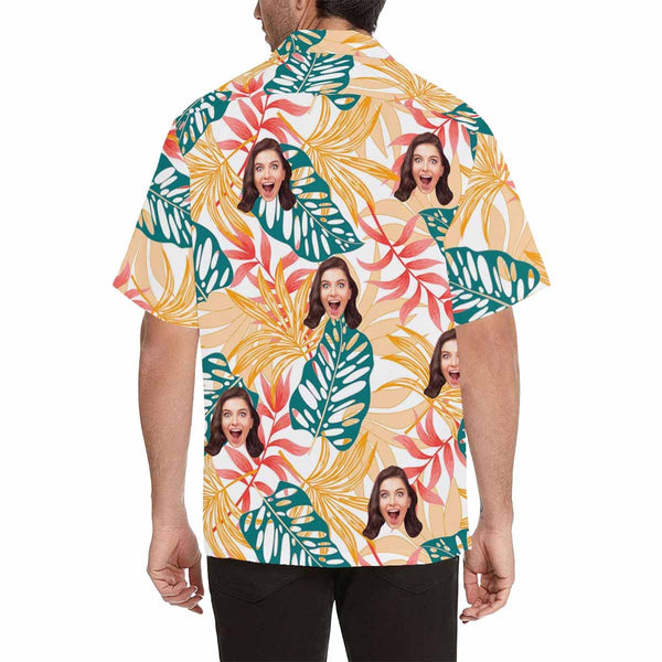 Personalized Face Fallen leaves Hawaiian Shirts Casual Men's Summer Shirts Personalied Shirt Add Your Custom Photo