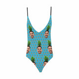 Custom Face Pineapple Women's Lacing Backless One Piece Swimsuit