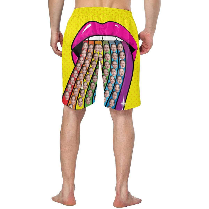 Custom Face Mouth Rainbow Personalized Photo Men's Elastic Beach Short