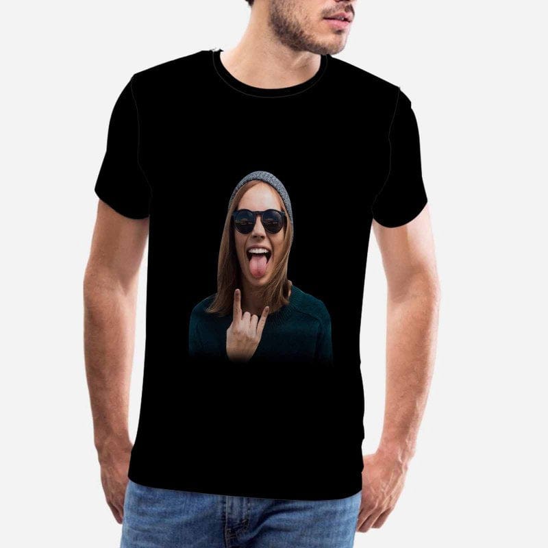 Custom Wife's Face Men's T-shirt Gesture Personalized Casual Shirt with Photo Create Your Own Shirt