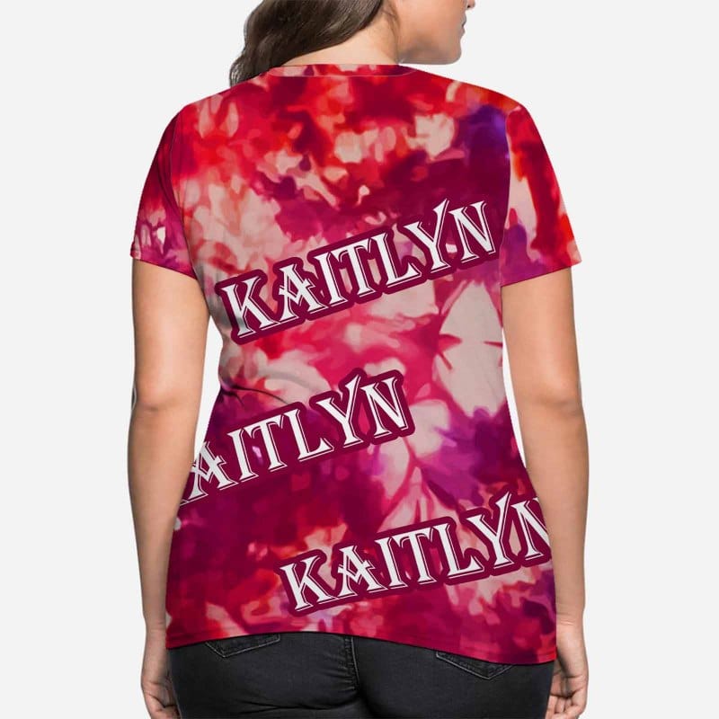 Custom Name Red Tie Dye Women's All Over Print T-shirt