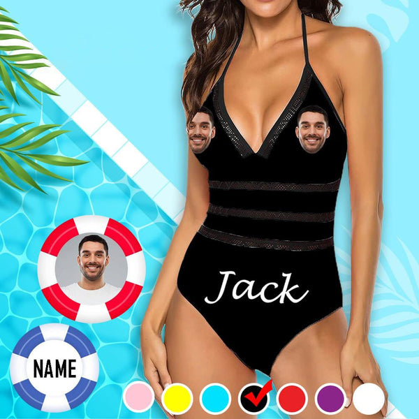 Custom Face&Name Colorful Swimsuit Personalized Women's New Strap One Piece Bathing Suit Bachelorette Party