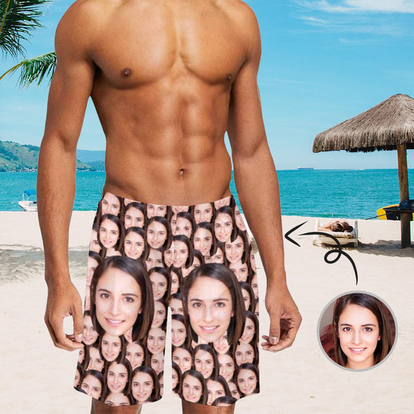 Custom Face Seamless Center Men's Mid Length Swim Trunks Bathing Suit