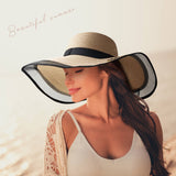 Personalized Name Women's Straw Hat Black Beige Custom Diy Name Hat (Embroidered Left Side)