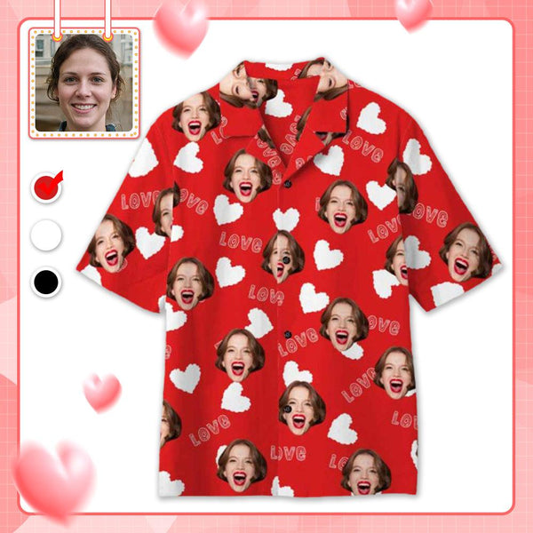 Custom Hawaiian Shirts with Face Love Heart Personalized Hawaiian Shirts for Husband/Boyfriend