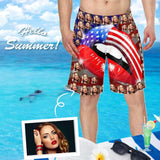 Custom Face Flag Mouth Personalized Photo Men's Elastic Beach Short