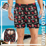 Custom Face Double Red Love You Men's Quick Dry Swim Shorts, Personalized Funny Swim Trunks