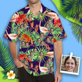 Custom Print Hawaiian Shirt with Face Flamingo Leaves Create Your Own Tropical Aloha Shirt Birthday Vacation Party Gift