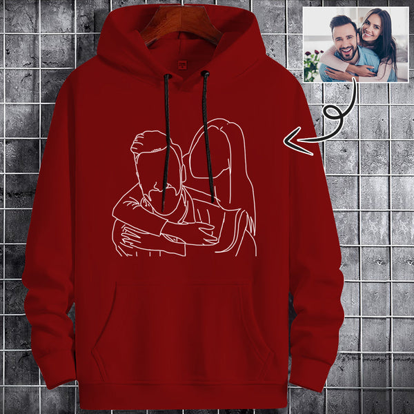 Custom Portrait Outline Shirt, Line Art Photo Shirt For Male, Custom Men's All Over Print Hoodie, Photo Outline Outfit For Couple