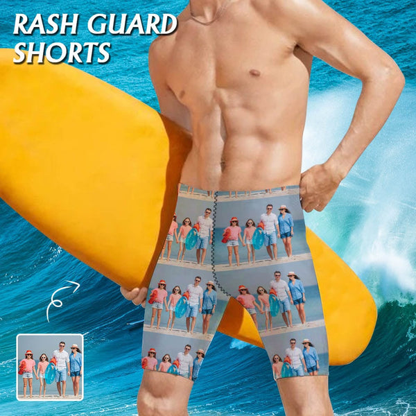 Custom Photo Picture Stitching Men's Skinny Stretch Knee Length Swim Trunks