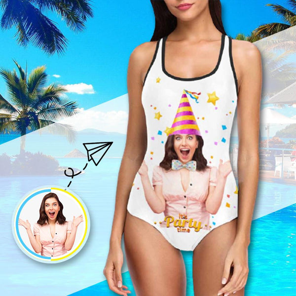 Custom Face Party Time Women's Tank Top Bathing Swimsuit