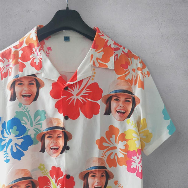 Custom Face Beautiful Flowers Men's All Over Print Hawaiian Shirt