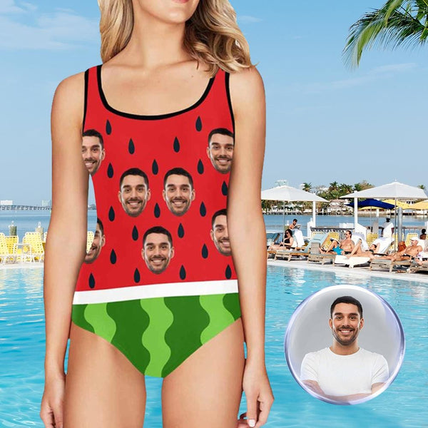 Custom Face Watermelon Women's Tank Top Bathing Swimsuit