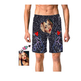 Custom Girlfriend Face Red Love Personalized Photo Men's Elastic Beach Short