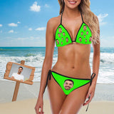 Custom Face Solid Color Bikini Swimsuit Personalized Green Bathing Suit