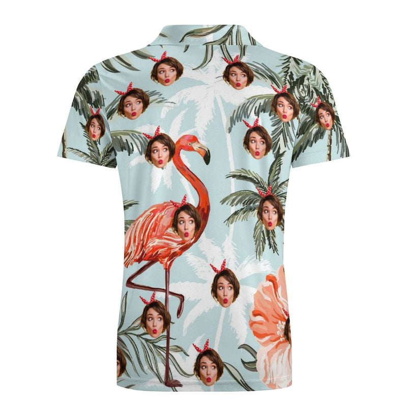 Custom Girlfriend Face Flamingo Polo Shirt For Men Personalized Hawaiian Shirt Gift