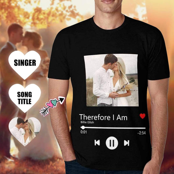 Custom Photo&Text Loving Couple Music Song T Shirt with Photo Make Your Own Tshirt Printed Design T-shirt