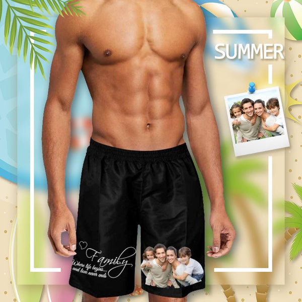 Custom Face Lovely Family Personalized Photo Men's Elastic Beach Short