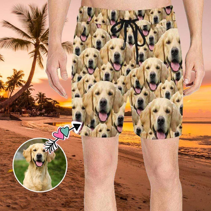 Custom Face Puppy Men's Quick Dry Swim Shorts, Personalized Funny Swim Trunks