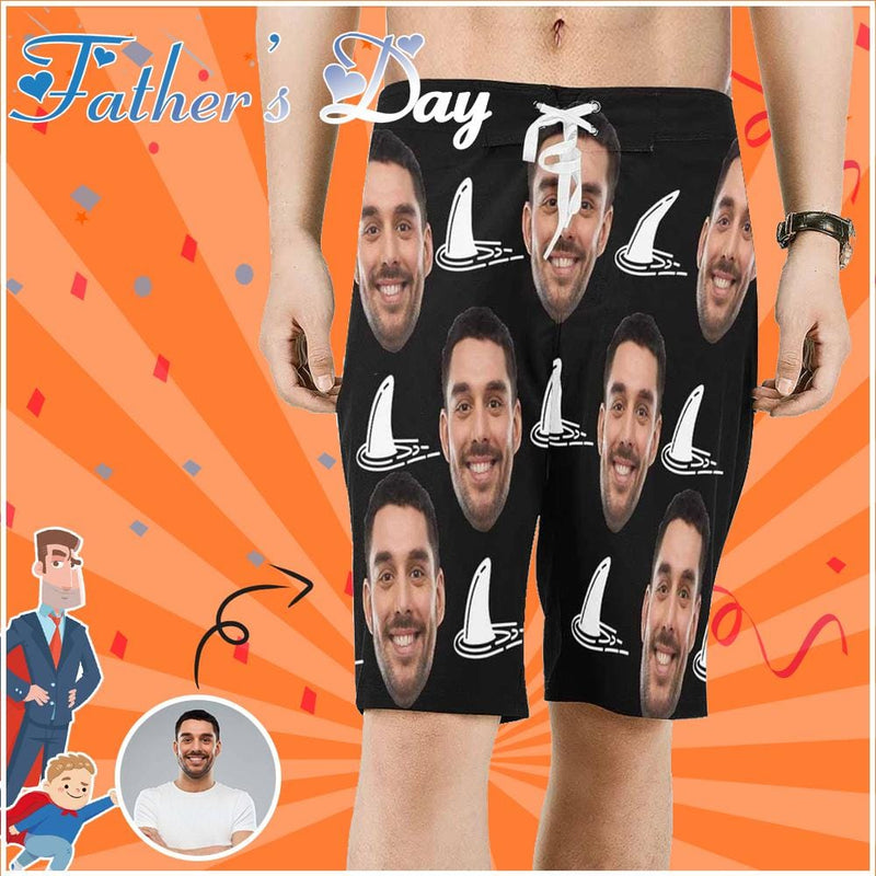 Custom Father Face Shark Men's Beach Shorts