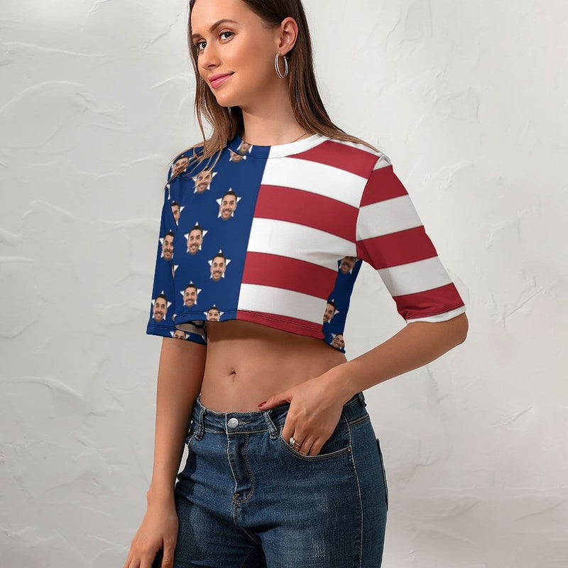 Custom Face Flag Stripe Short Crop T-shirt