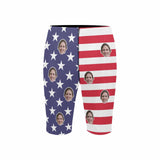 Custom Face American Flag Men's Skinny Stretch Knee Length Swim Trunks