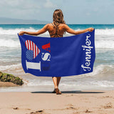 Custom USA Flag&Name Bath Towel Beach Towel Pool Towel Camp Towel