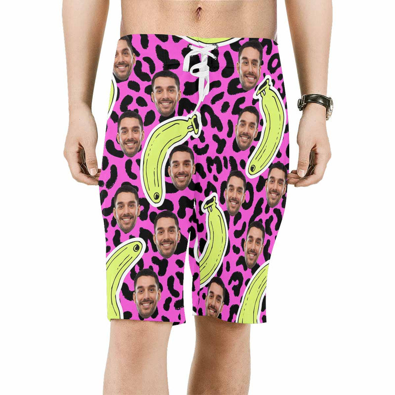 Custom Father Face Banana Leopard Print Men's Beach Shorts