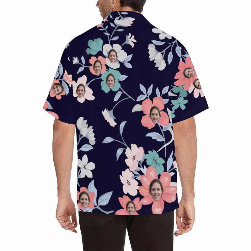 Hawaiian Shirt with Your Face Flower Branch Personalized Hawaiian Shirts Custom Tropical Aloha Shirt for Husband/Boyfriend