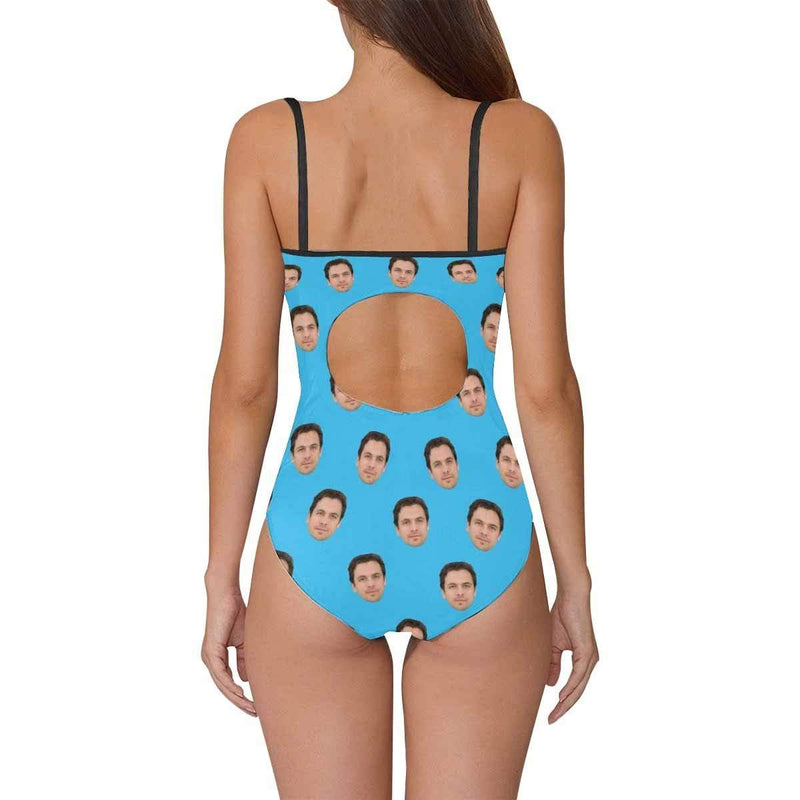 Custom Face Seamless Selfie Blue Women's Slip One Piece Swimsuit