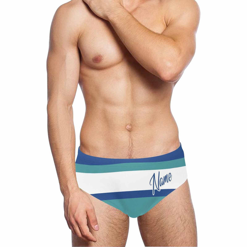 Custom Name Blue White Stripes Men's Quick Dry Stretch Swimming Briefs