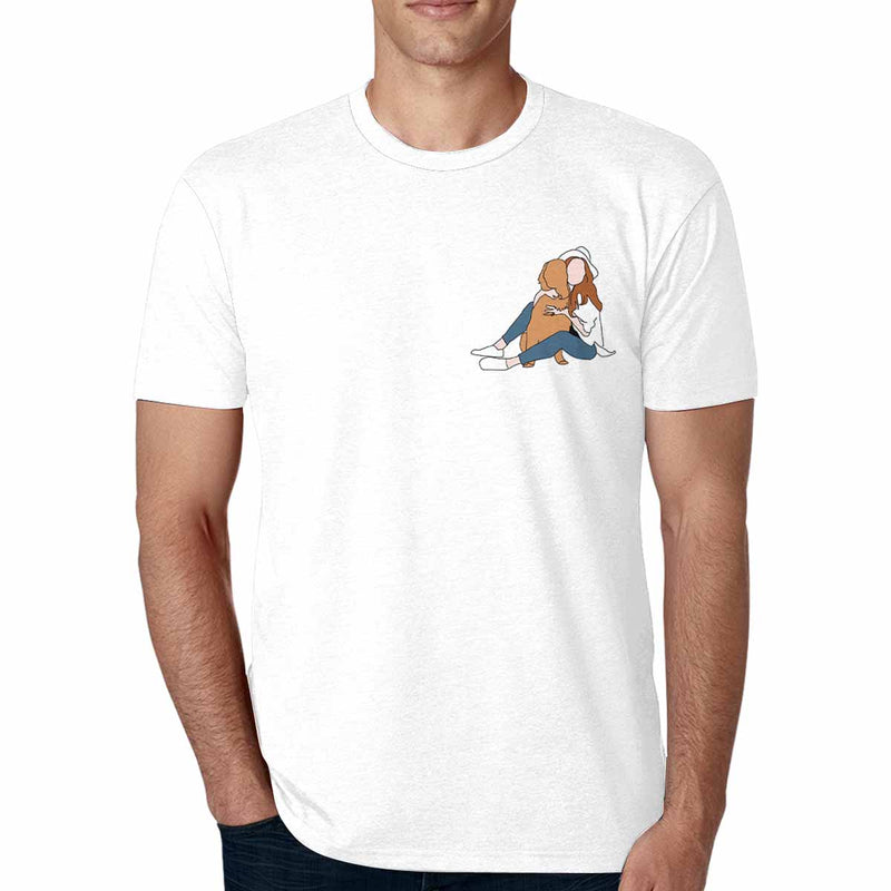 Custom Portrait Outline Shirt, Line Art Photo Shirt For Male, Custom Men's All Over Print T-shirt, Photo Outline Outfit With Pet White