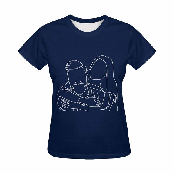 Custom Portrait Outline Shirt, Line Art Photo Shirt For Female, Custom Women's All Over Print T-shirt, Photo Outline Outfit For Couple