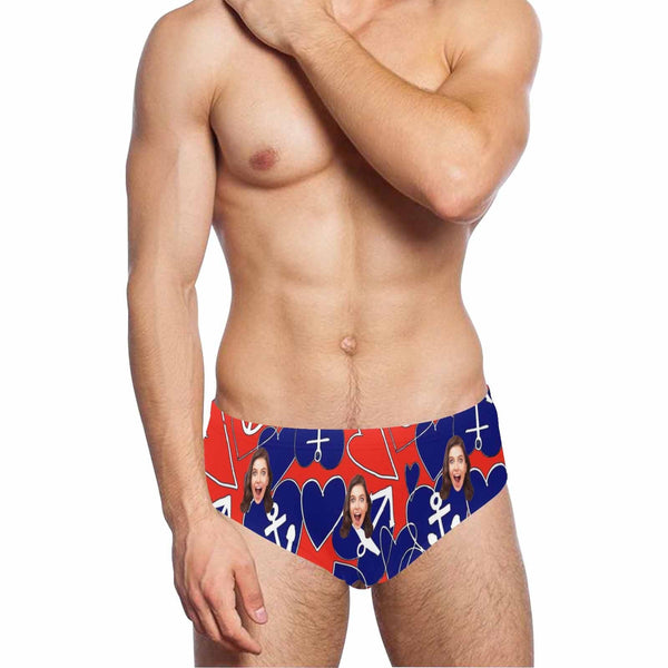 Custom Face Ship Anchor Love Men's Quick Dry Stretch Swimming Briefs