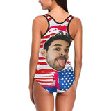 #Independence Day#July 4-Custom Boyfriend Face Swimsuit Personalized USA Flag Women's One Piece Bathing Suit Celebrate Holiday Funny Party