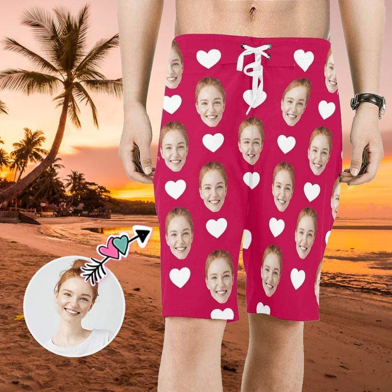 Custom Face Love Heart Personalized Photo Men's Beach Short-Drawstring Short