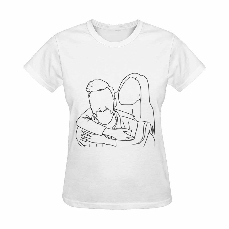 Custom Portrait Outline Shirt, Line Art Photo Shirt For Female, Custom Women's All Over Print T-shirt, Photo Outline Outfit For Couple