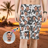 Custom Father Face Black and White Camo Men's Beach Shorts