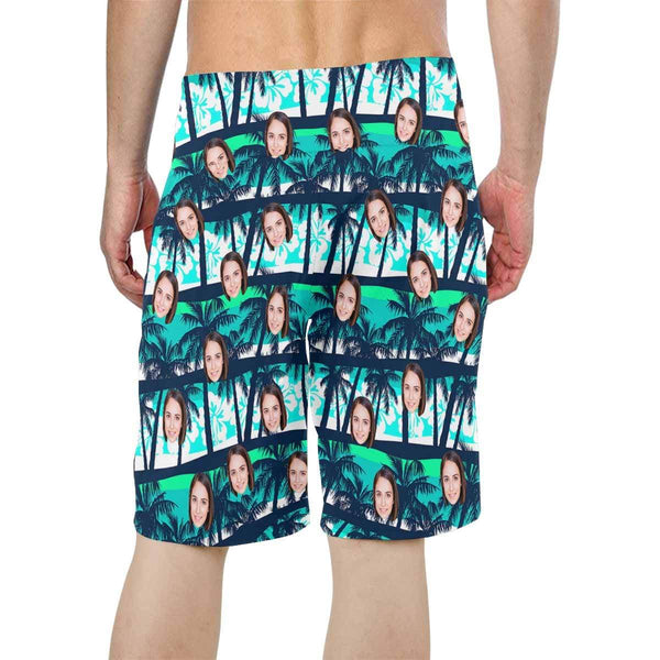 Custom Face Coconut Tree Personalized Photo Men's Beach Short-Drawstring Short