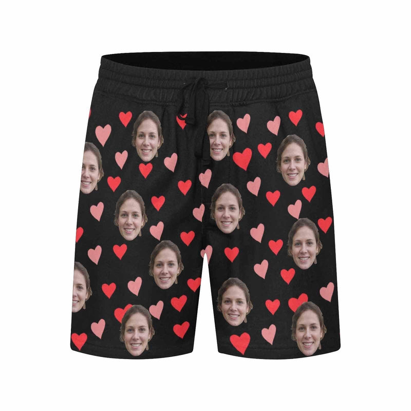 Custom Face Colorful Heart Men's Quick Dry Swim Shorts, Personalized Funny Swim Trunks