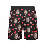 Custom Face Colorful Heart Men's Quick Dry Swim Shorts, Personalized Funny Swim Trunks