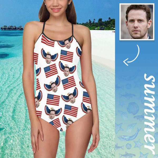 Custom Husband Face Flag Pigeon Women's Slip One Piece Swimsuit