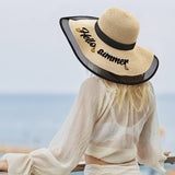 Personalized Name Women's Straw Hat Black Beige Custom Diy Name Hat (Embroidered Left Side)