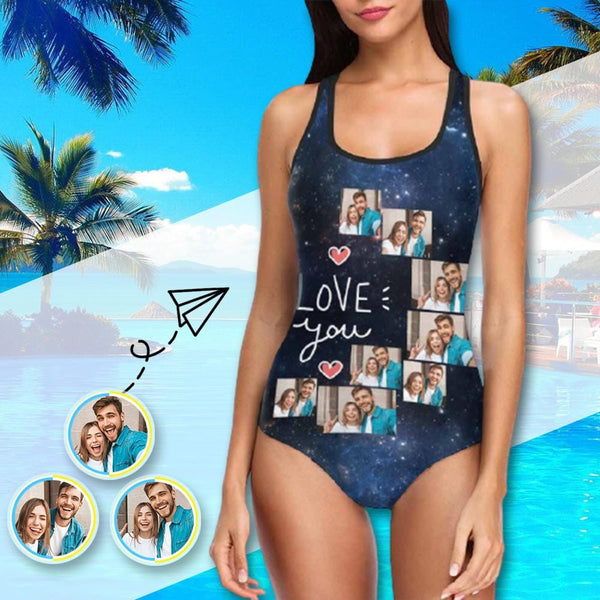 Custom Photo Love You Starry Sky Women's Tank Top Bathing Swimsuit