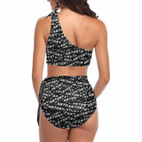 Custom Name Seamless Swimsuit Personalized One Shoulder Tie Crop Top&High-Waisted Bikini