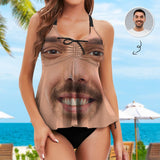 Custom Face Funny Swimsuit Personalized Womens Bathing Suit Chest Drawstring Swim Dress 2 Piece Tankini
